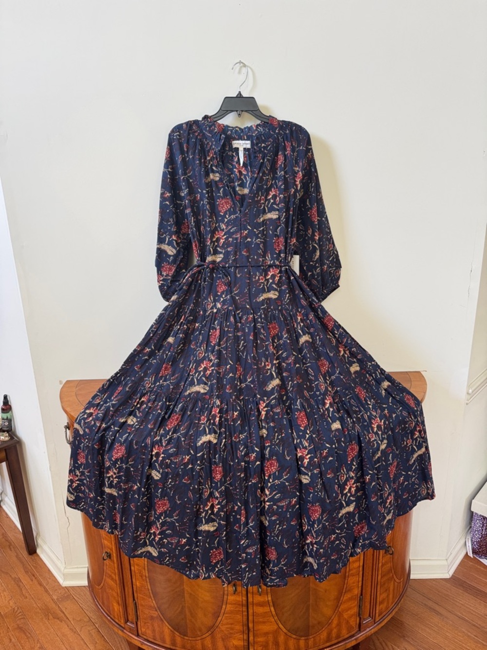 Apiece Apart 100 💯 cotton Navy Floral Long-Sleeve Maxi Dress, NWT